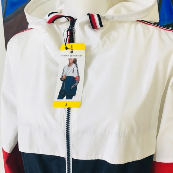 New Tommy Hilfiger Ladies' Long Windbreaker Logo Hooded Rain Jacket SIZE S - Picture 7 of 9